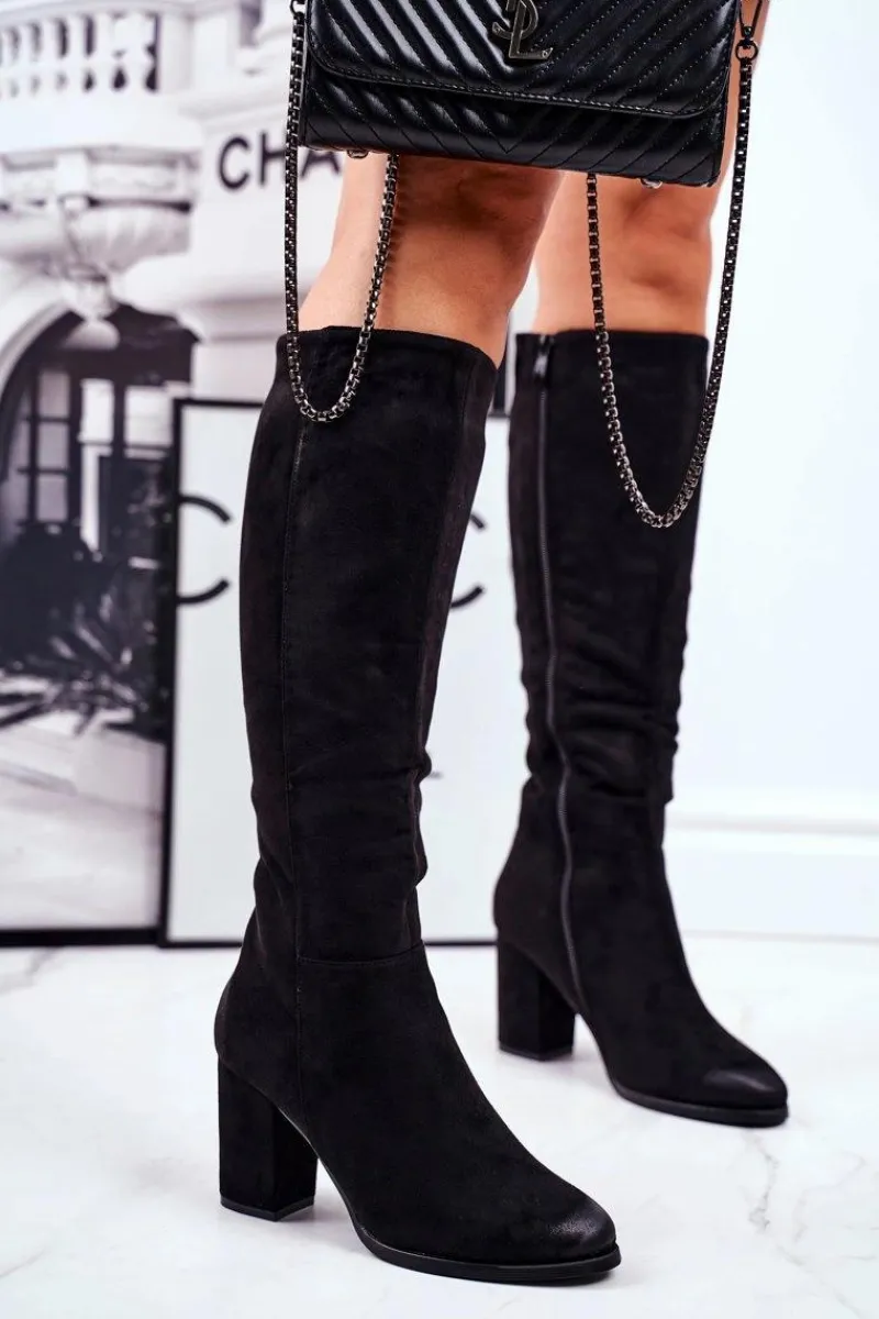Online Kozaki Damskie Na Słupku Zamszowe Czarne Many Times Damskie Kozaki Na Obcasie|Kozaki Zamszowe