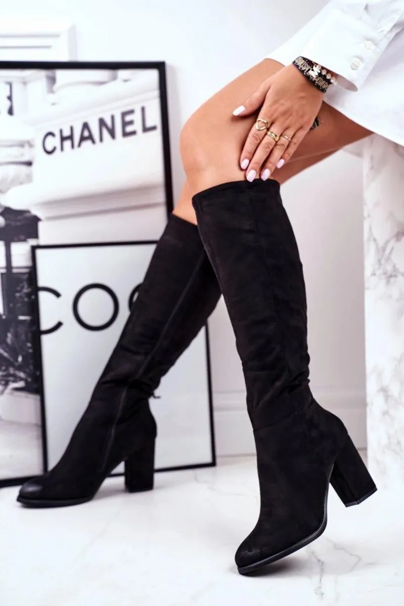 Online Kozaki Damskie Na Słupku Zamszowe Czarne Many Times Damskie Kozaki Na Obcasie|Kozaki Zamszowe