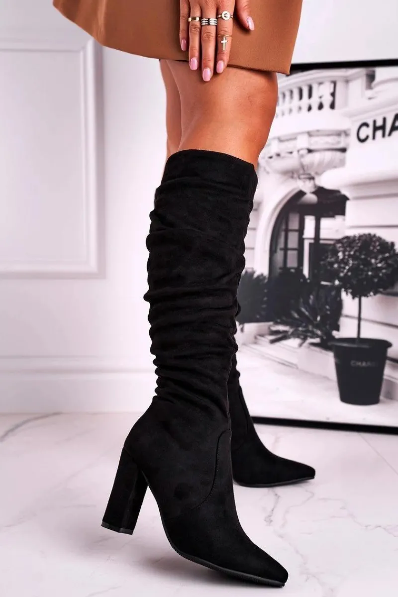 Kozaki Wiosenne|Kozaki Na Obcasie>Boto Kozaki Damskie Na Słupku Zamszowe Czarne Cromes