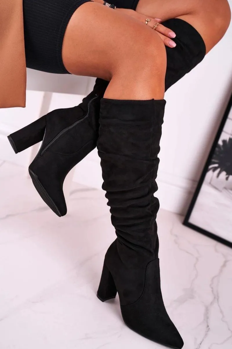 Kozaki Wiosenne|Kozaki Na Obcasie>Boto Kozaki Damskie Na Słupku Zamszowe Czarne Cromes