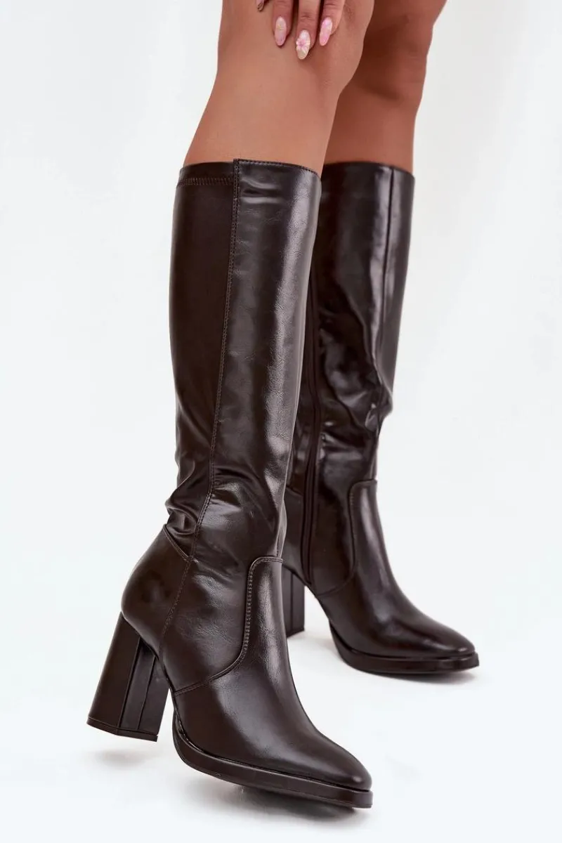 Kozaki Ocieplane|Kozaki Na Słupku>Boto Kozaki Damskie Na Słupku Z Eko Skóry Ocieplane Bordowe Lyvella Czerwony