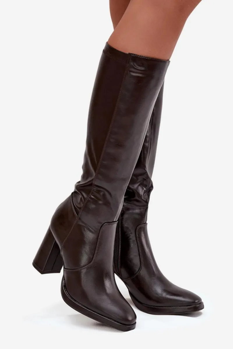 Kozaki Ocieplane|Kozaki Na Słupku>Boto Kozaki Damskie Na Słupku Z Eko Skóry Ocieplane Bordowe Lyvella Czerwony