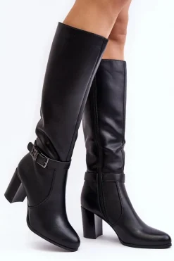 Kozaki Przed Kolano|Kozaki Na Obcasie>Buty Sergio Leone Kozaki Damskie Na Słupku Z Klamrą Ocieplane Czarne Sendilia