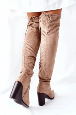 Best Kozaki Damskie Na Słupku Zamszowe Beżowe Monleek Damskie Kozaki Wiosenne|Kozaki Za Kolano