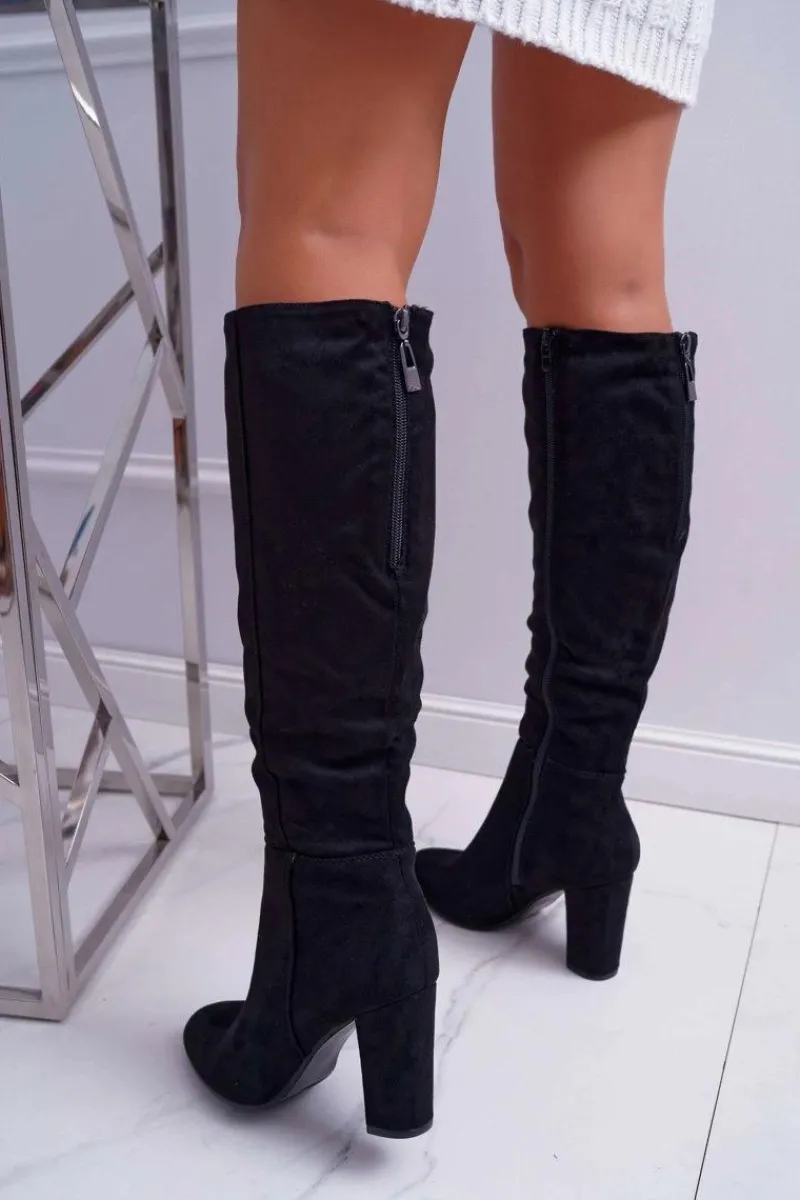 New Boto Kozaki Damskie Na Słupku Zamszowe Czarne Classy