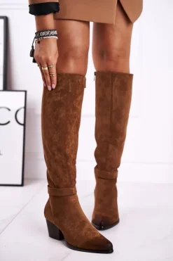 New Kozaki Damskie Na Słupku Zamszowe Brązowe Nevermind Damskie Kozaki Wiosenne|Kozaki Na Obcasie
