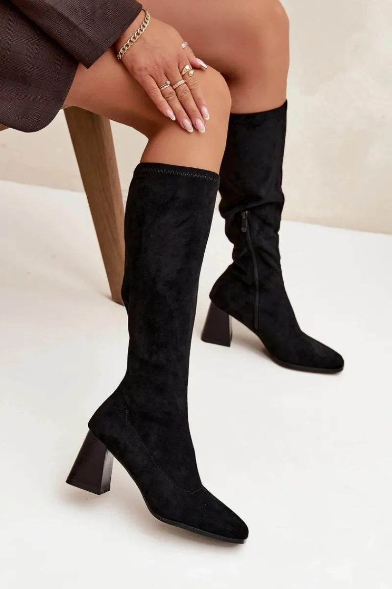 Kozaki Ocieplane|Kozaki Na Słupku>Boto Kozaki Damskie Na Słupku Z Przeszyciami Czarne Celandine Czarny