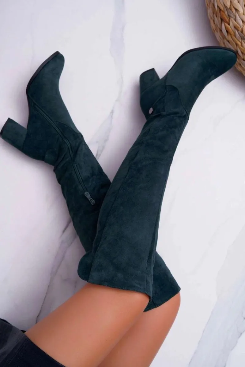 Online Kozaki Damskie Na Słupku Zamszowe Zielone Torgos Damskie Kozaki Na Obcasie|Kozaki Zamszowe