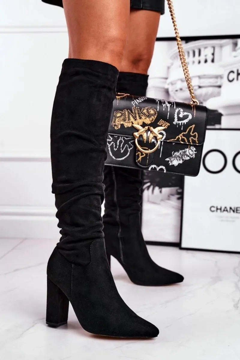 Best Kozaki Damskie Na Słupku Zamszowe Czarne Pomestro Damskie Kozaki Na Obcasie|Kozaki Zamszowe