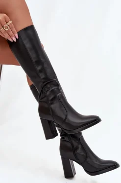 Discount Boto Kozaki Damskie Na Słupku Z Eko Skóry Ocieplane Czarne Lyvella Czarny