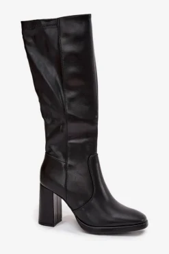 Discount Boto Kozaki Damskie Na Słupku Z Eko Skóry Ocieplane Czarne Lyvella Czarny