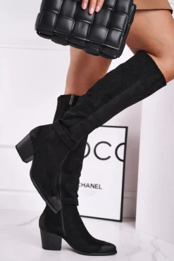 Outlet Buty damskie Vinceza Kozaki Damskie Na Słupku Zamszowe Czarne Nevermind