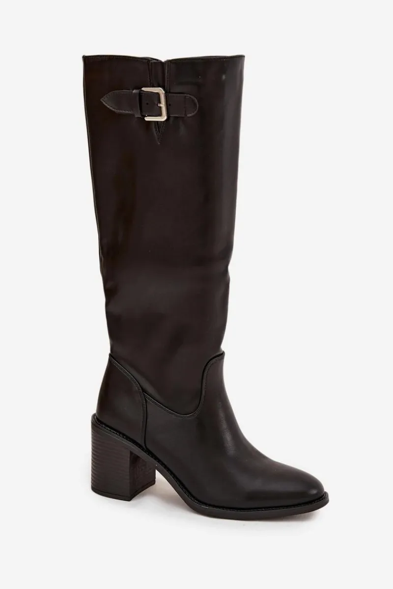 Kozaki Ocieplane|Kozaki Na Słupku>Boto Kozaki Damskie Na Słupku Z Klamrą Czarne Brenira Czarny