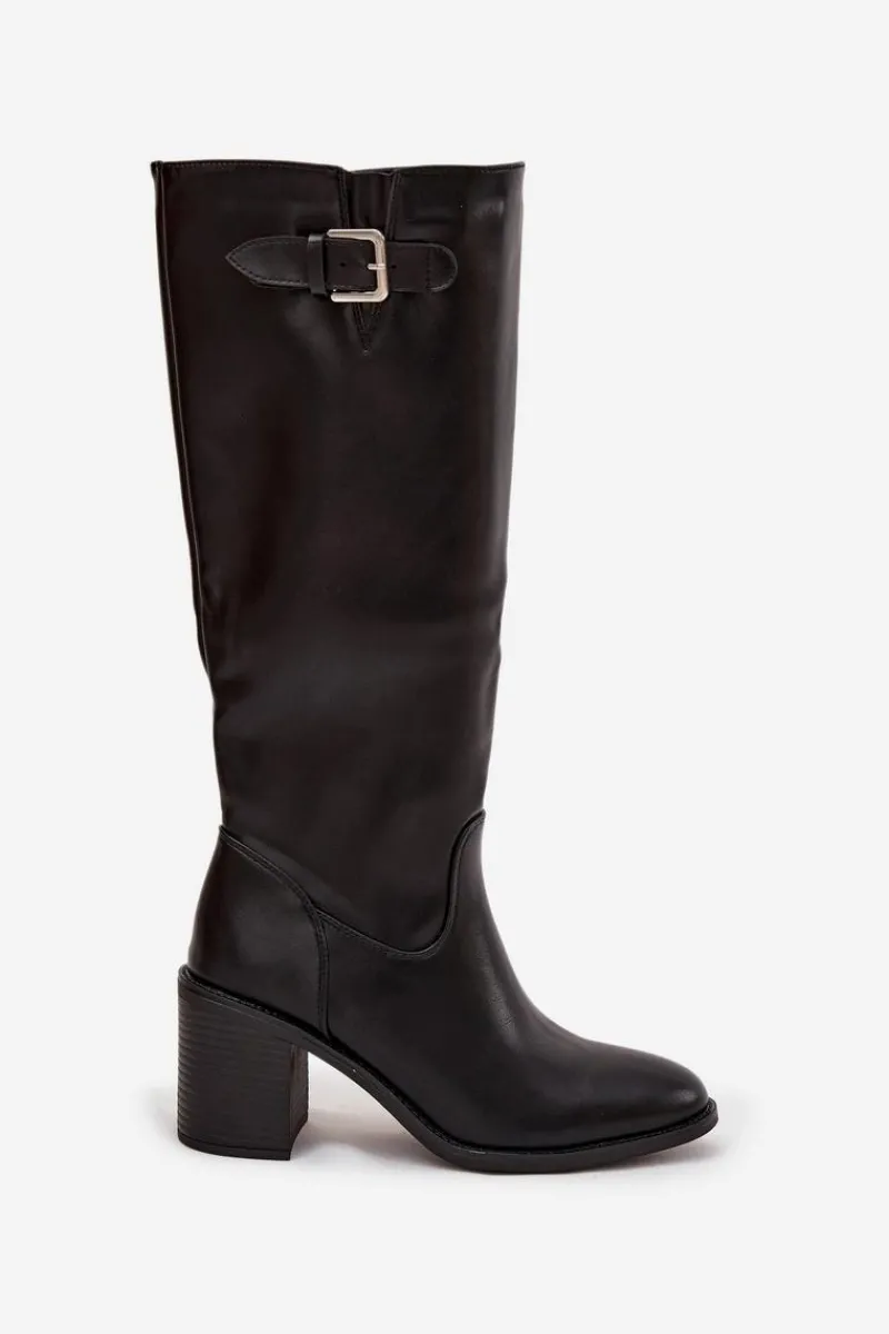 Kozaki Ocieplane|Kozaki Na Słupku>Boto Kozaki Damskie Na Słupku Z Klamrą Czarne Brenira Czarny