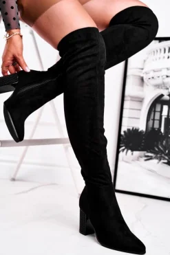 Hot Buty damskie Vinceza Kozaki Damskie Na Słupku Zamszowe Czarne Victoria