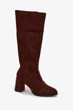 Clearance Kozaki Damskie Na Słupku Z Eko Zamszu Czekoladowe Yelisse Damskie Kozaki Ocieplane|Kozaki Na Słupku