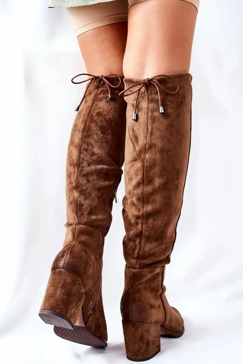 Outlet Buty damskie Vinceza Kozaki Damskie Na Słupku Zamszowe Brązowe Corrig