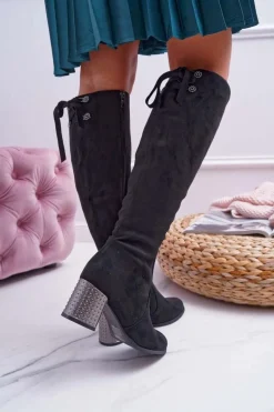 New Kozaki Damskie Na Słupku Zamszowe Ocieplane Yonas Damskie Kozaki Na Obcasie|Kozaki Zamszowe