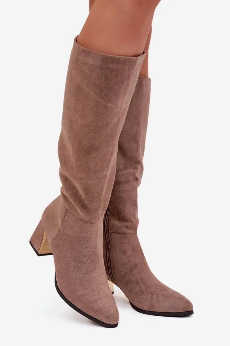 Best Boto Kozaki Damskie Na Słupku Ze Złotym Elementem Beżowe Nivarae Beżowy