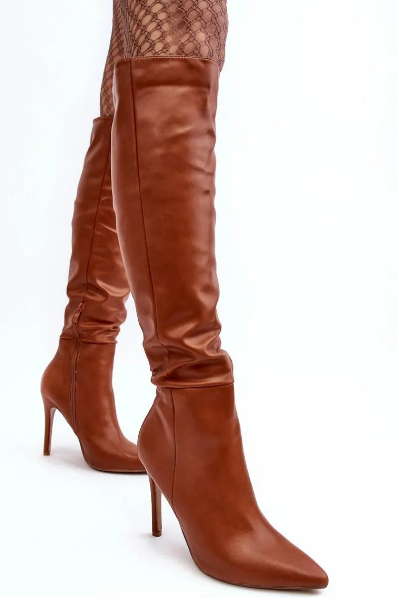 Clearance Boto Kozaki Damskie Na Szpilce Brązowe Sirenpha