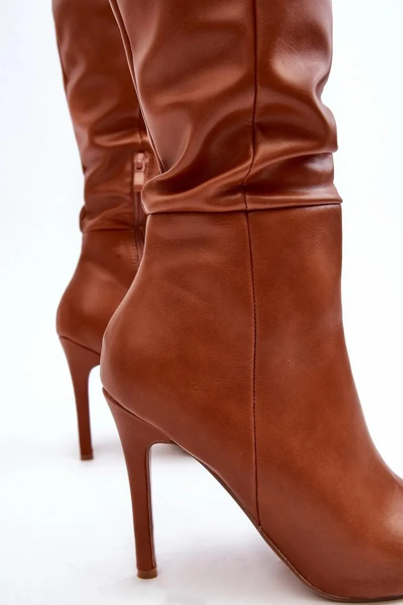 Clearance Boto Kozaki Damskie Na Szpilce Brązowe Sirenpha