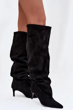 Clearance Boto Kozaki Damskie Na Szpilce Wsuwane Czarne Mavilla Czarny