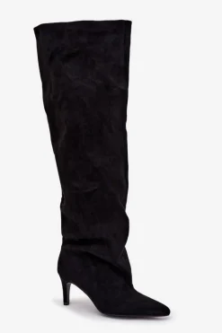 Clearance Boto Kozaki Damskie Na Szpilce Wsuwane Czarne Mavilla Czarny