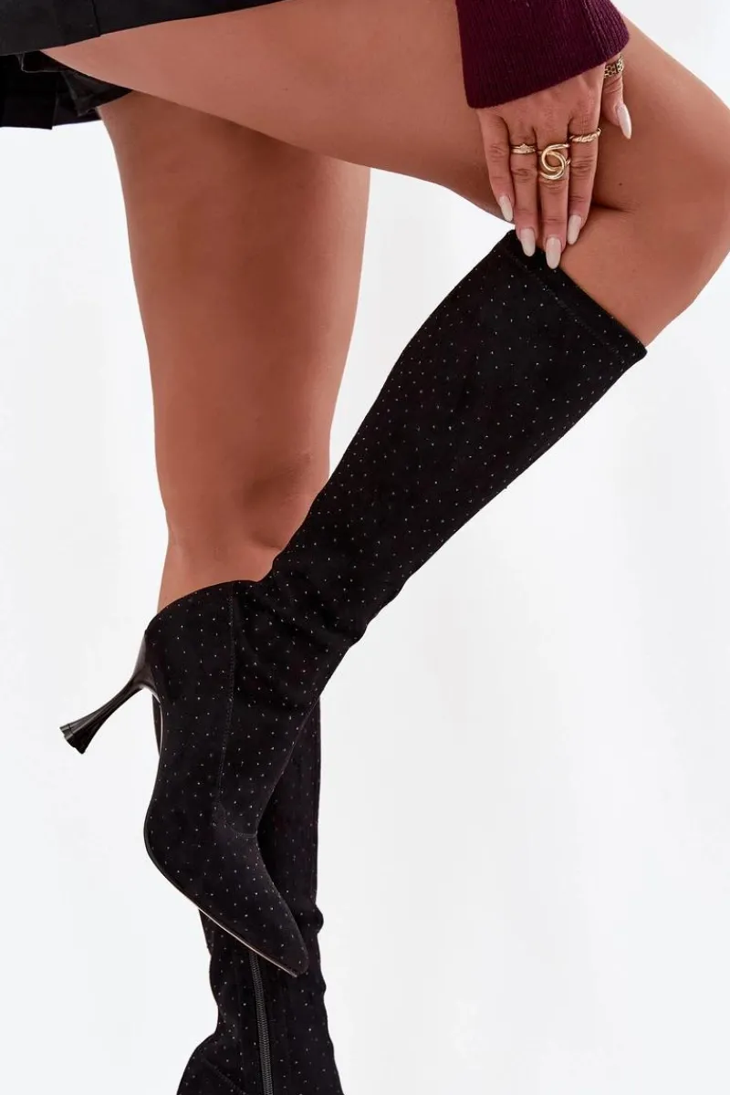 Best D&A Kozaki Damskie Na Szpilce Ze Zdobieniem JC52-883 Czarne