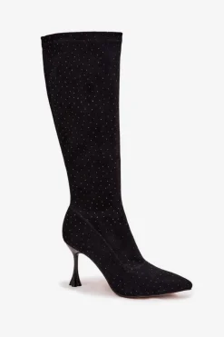 Best D&A Kozaki Damskie Na Szpilce Ze Zdobieniem JC52-883 Czarne