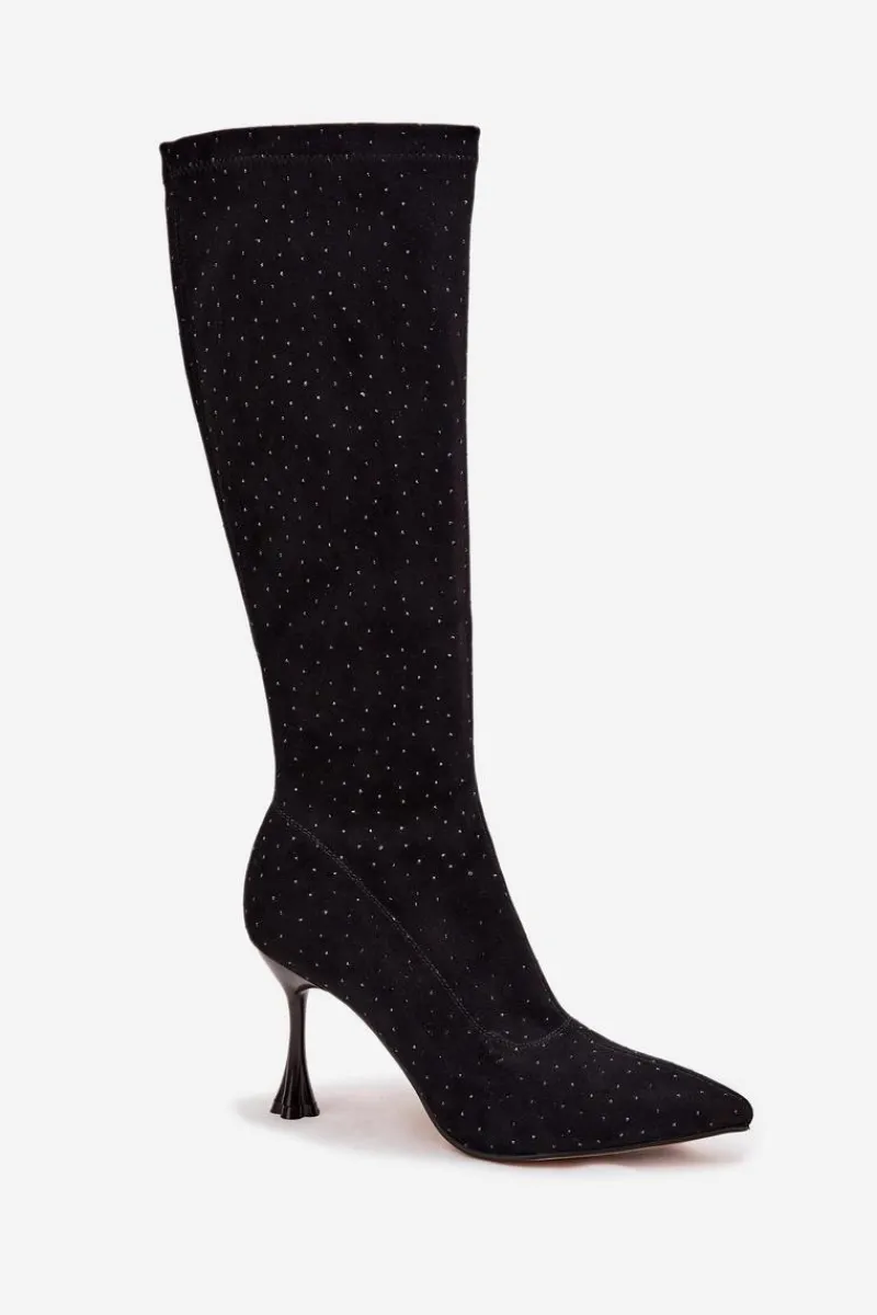 Best D&A Kozaki Damskie Na Szpilce Ze Zdobieniem JC52-883 Czarne