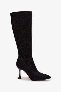 Best D&A Kozaki Damskie Na Szpilce Ze Zdobieniem JC52-883 Czarne