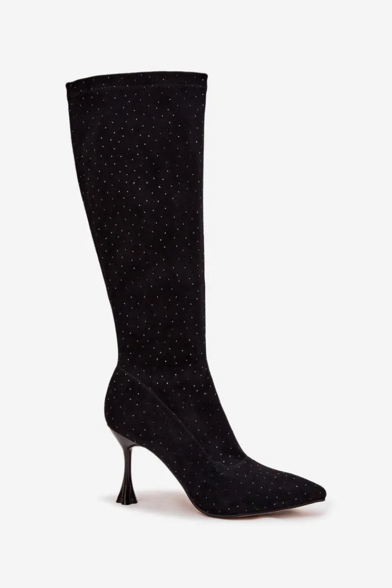 Best D&A Kozaki Damskie Na Szpilce Ze Zdobieniem JC52-883 Czarne