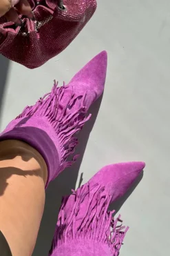 Outlet Boto Kozaki Damskie Na Szpilce Z Frędzlami Fioletowe Isalune Fioletowy