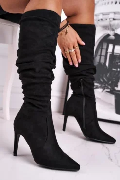 New Kozaki Damskie Na Szpilce Zamszowe Czarne Dynamic Damskie Kozaki Wiosenne|Kozaki Na Obcasie