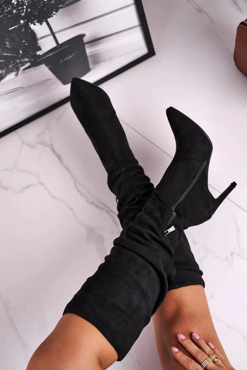 New Kozaki Damskie Na Szpilce Zamszowe Czarne Dynamic Damskie Kozaki Wiosenne|Kozaki Na Obcasie