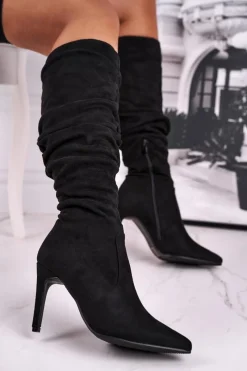 New Kozaki Damskie Na Szpilce Zamszowe Czarne Dynamic Damskie Kozaki Wiosenne|Kozaki Na Obcasie