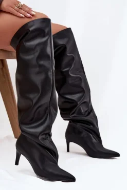 Kozaki Ocieplane|Muszkieterki></noscript>Boto Kozaki Damskie Na Szpilce Wsuwane Czarne Mavilla