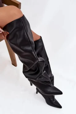 Kozaki Ocieplane|Muszkieterki></noscript>Boto Kozaki Damskie Na Szpilce Wsuwane Czarne Mavilla