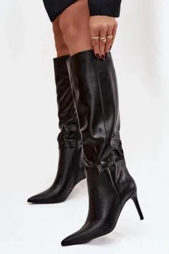 Sale Kozaki Damskie Na Szpilce Z Paskiem Czarne Lisanne Damskie Kozaki Na Szpilce|Kozaki Przed Kolano