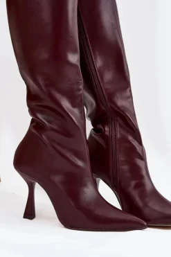 Discount Boto Kozaki Damskie Na Szpilce Przed Kolano Bordowe Vionette Czerwony