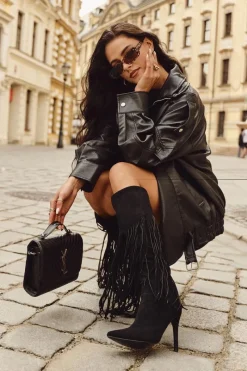 Sale Kozaki Damskie Na Szpilce Z Frędzlami Czarne Isalune Damskie Kozaki Ocieplane|Kozaki Na Szpilce