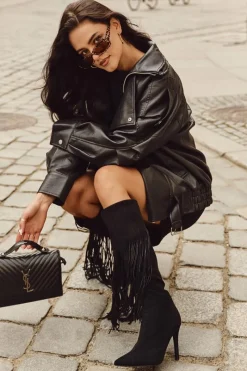 Sale Kozaki Damskie Na Szpilce Z Frędzlami Czarne Isalune Damskie Kozaki Ocieplane|Kozaki Na Szpilce