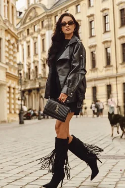 Sale Kozaki Damskie Na Szpilce Z Frędzlami Czarne Isalune Damskie Kozaki Ocieplane|Kozaki Na Szpilce