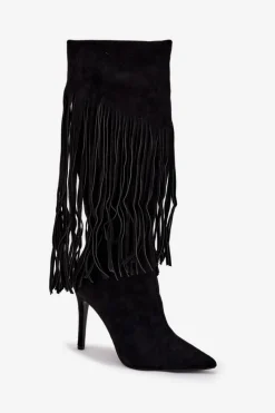 Sale Kozaki Damskie Na Szpilce Z Frędzlami Czarne Isalune Damskie Kozaki Ocieplane|Kozaki Na Szpilce