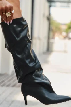 Kozaki Ocieplane|Kozaki Na Szpilce></noscript>Boto Kozaki Damskie Na Szpilce Wsuwane Z Marszczeniem Czarne Rosivine