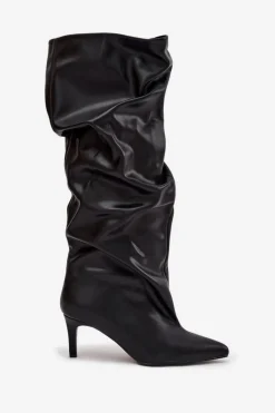 Kozaki Ocieplane|Kozaki Na Szpilce></noscript>Boto Kozaki Damskie Na Szpilce Wsuwane Z Marszczeniem Czarne Rosivine