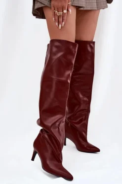 Boto Kozaki Damskie Na Szpilce Wsuwane Bordowe Mavilla