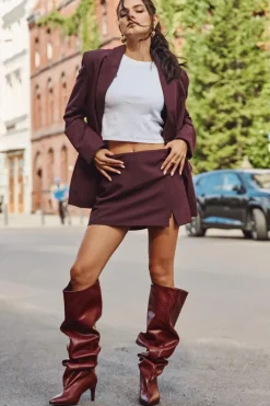 Boto Kozaki Damskie Na Szpilce Wsuwane Bordowe Mavilla