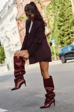 Boto Kozaki Damskie Na Szpilce Wsuwane Bordowe Mavilla