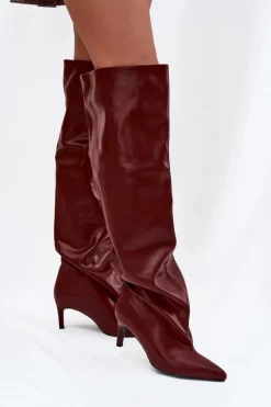 Boto Kozaki Damskie Na Szpilce Wsuwane Bordowe Mavilla